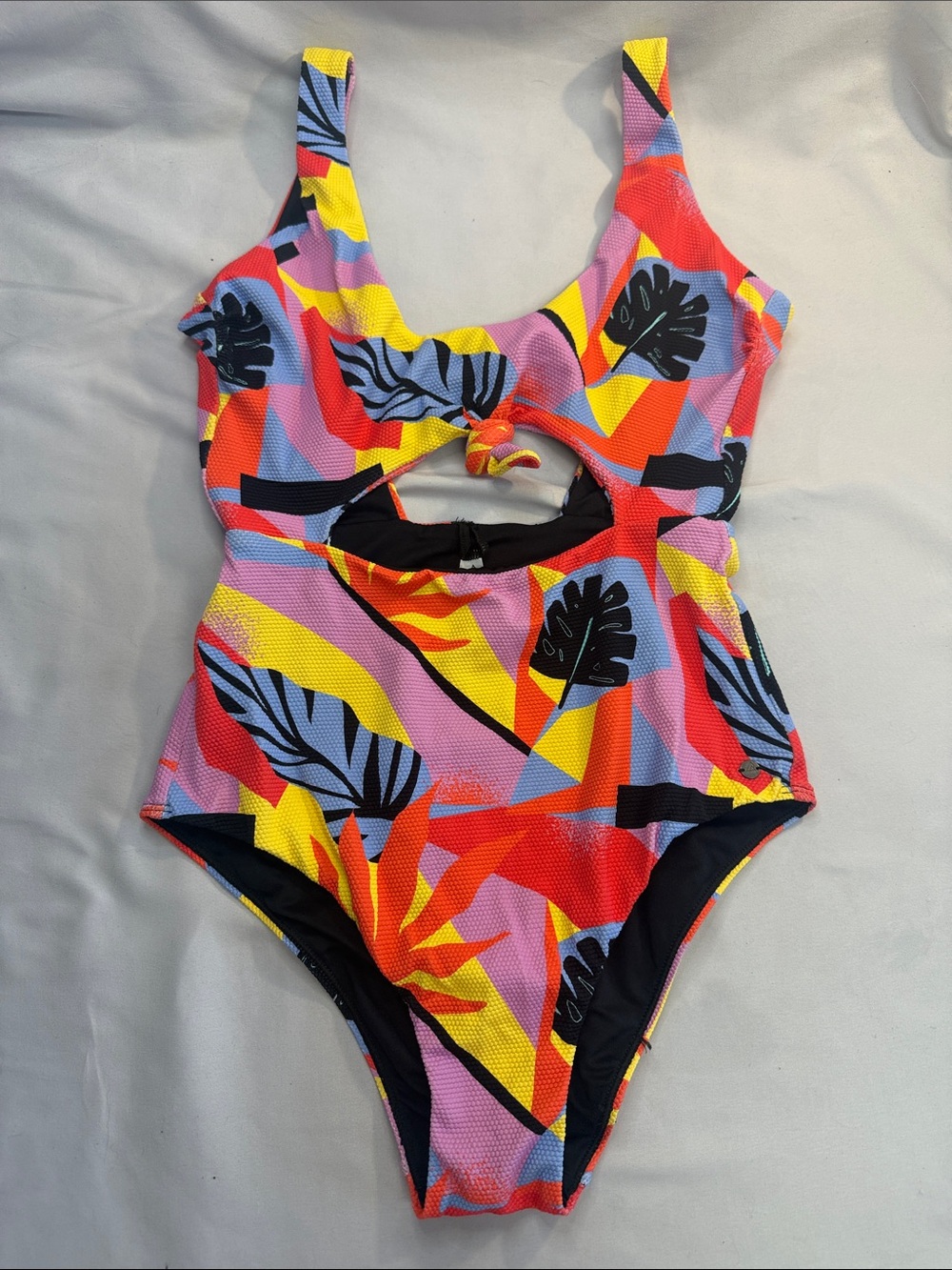 Shoreline NWOT Pink Yellow Red Tropical Cutout One-Piece Swimsuit